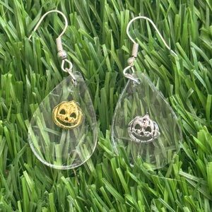 Clear Teardrop Earrings with Gold and Silver Accents